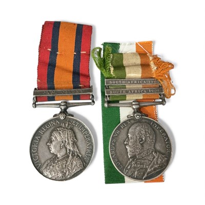 Lot 704 - Boer War pair comprising Queen's South Africa medal with Cape Colony Clasp and King's South Africa medal with South Africa 1901 and South Africa 1902 clasps named to 598 CPL W. Harvey Middlesex...