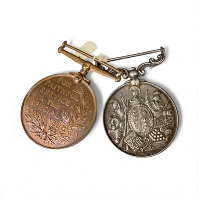 Lot 706 - Medal pair comprising Army Long Service and Good Conduct medal named to 11215. QR. MR. SGT. F of W. T. Ledger. R.E. and a George V Special Constabulary Long Service medal named to Thomas Ledger,...