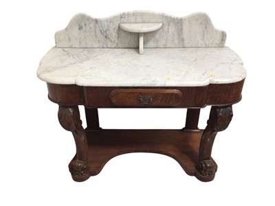 Lot 5325 - Victorian mahogany wash stand with marble top measuring approximately 108cm wide x 48cm deep x 90cm tall