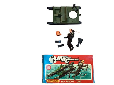 Lot 2020 - Matchbox (c1970s) Moblie Action Commando Sea Rescue Unit with action figure, diving equipment, rescue craft with winch (hook missing) & outboard motor, boxed MC.6 (1)