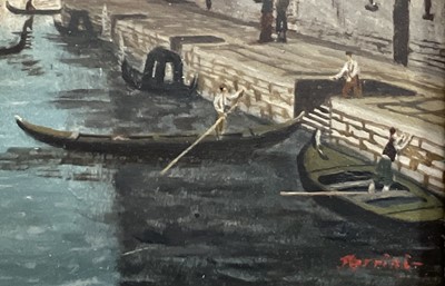 Lot 69 - Pair oils on board after Canaletto, both signed Ferrini, 21cm x 39cm, gilt frames (2)