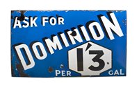 Lot 3822 - Rare 1920s Dominion Petrol enamelled sign -...