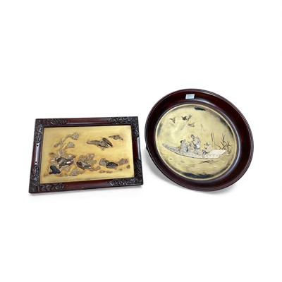 Lot 3081 - Two Japanese Meji period ivory shibyama and lacquer panels depicting figures and birds.