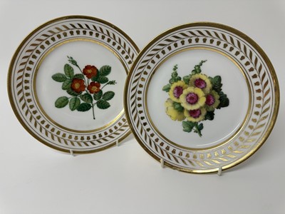 Lot 122 - Pair of Paris porcelain (Nast) flower painted plates, circa 1820, with gilt foliate borders, stamped marks, 22.25cm diameter