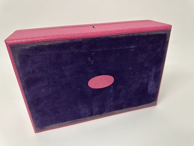 Lot 103 - Good quality Pickett pink leather jewellery case with two tier fitted interior, 29.5cm x 19.5cm