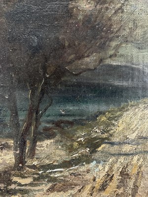 Lot 63 - Impressionist School, figures on a lane in wintery landscape, framed