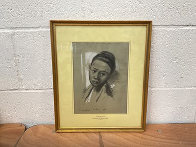 Lot 5272 - Harry Rutherford (1903-1985) charcoal portrait, 'Betong', signed and dated 1968, cm x cm, glazed frame