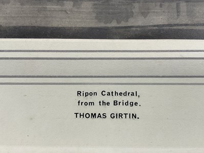 Lot 60 - Manner of Thomas Girtin (1775-1802) fine pencil and wash on paper, Ripon Cathedral from the bridge, 12cm x 14cm, glazed gilt frame