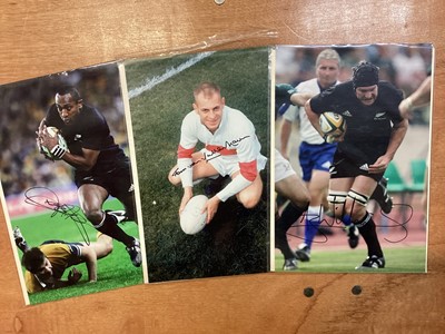 Lot 1139 - 44 snooker, darts, horse racing, motorcycle racing, rugby and cricket A4 signed pictures including Jimmy White, Cliff Thorburn, John Lowe, Eric Bristow, AP McKoy, Frankie Dettori and Lester Pigg...