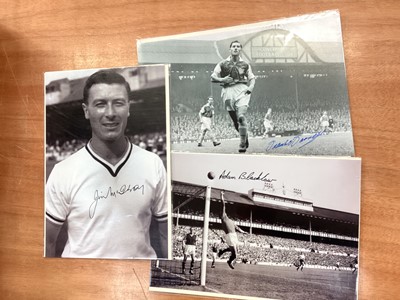 Lot 1130 - 100 x hand signed pictures of footballers including Terry Butcher, Steve Bull, Harry Gregg, Cliff Jones, John Barnes and Alan Sunderland
