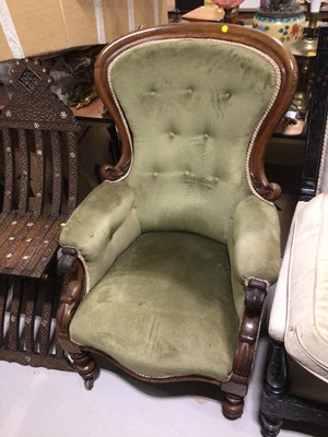 Lot 5317 - Victorian armchair with a mahogany frame covered in a green fabric