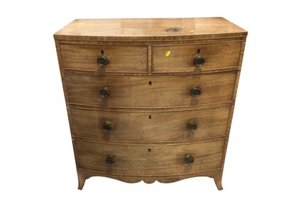 Lot 5357 - Antique bow front chest of five drawers on splayed bracket feet