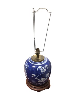 Lot 5172 - Chinese blue and white ginger jar converted into a lamp