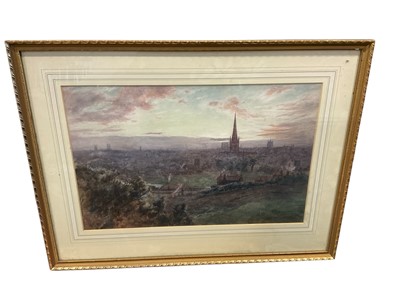 Lot 5294 - A M Moss - watercolour, Cityscape at dusk