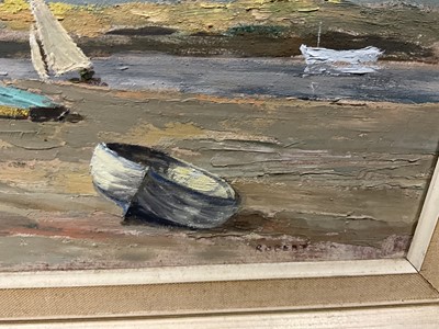 Lot 5295 - Robert (circa 1970s) oil on board, Harbour scene, probably Norfolk