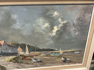 Lot 5295 - Robert (circa 1970s) oil on board, Harbour scene, probably Norfolk