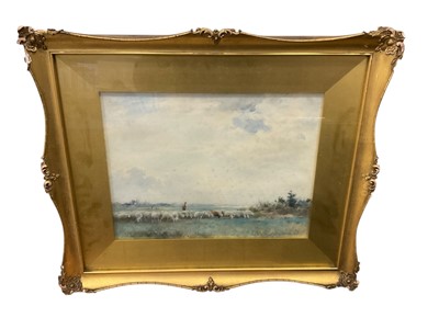 Lot 5273 - Adrianus Johannes Groenewegen (1874-1963) watercolour, shepherd and flock
