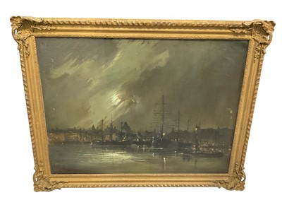 Lot 5260 - Mid 20th oil on canvas, Harbour scene by moonlight, indistinctly signed and dated, 55 x 75cm, framed