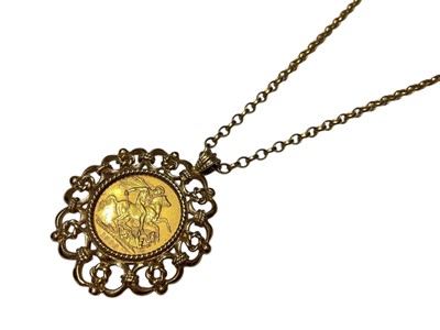 Lot 295 - Victorian gold full sovereign, 1896 in 9ct gold pendant mount on chain