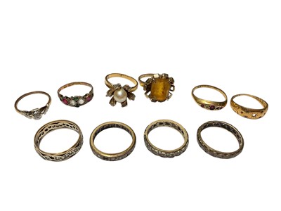 Lot 299 - Victorian 12ct gold paste-set dress ring, two Victorian 18ct gold rings, yellow metal cultured pearl ring, diamond single stone ring,..