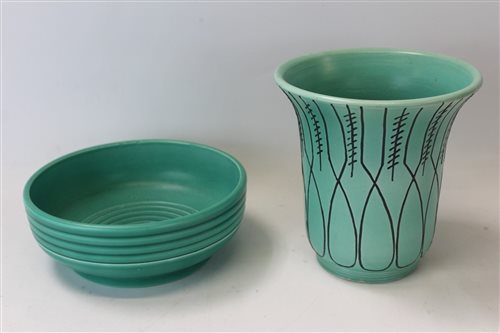 Lot 2014 - Susie Cooper green glazed vase with tube-lined...