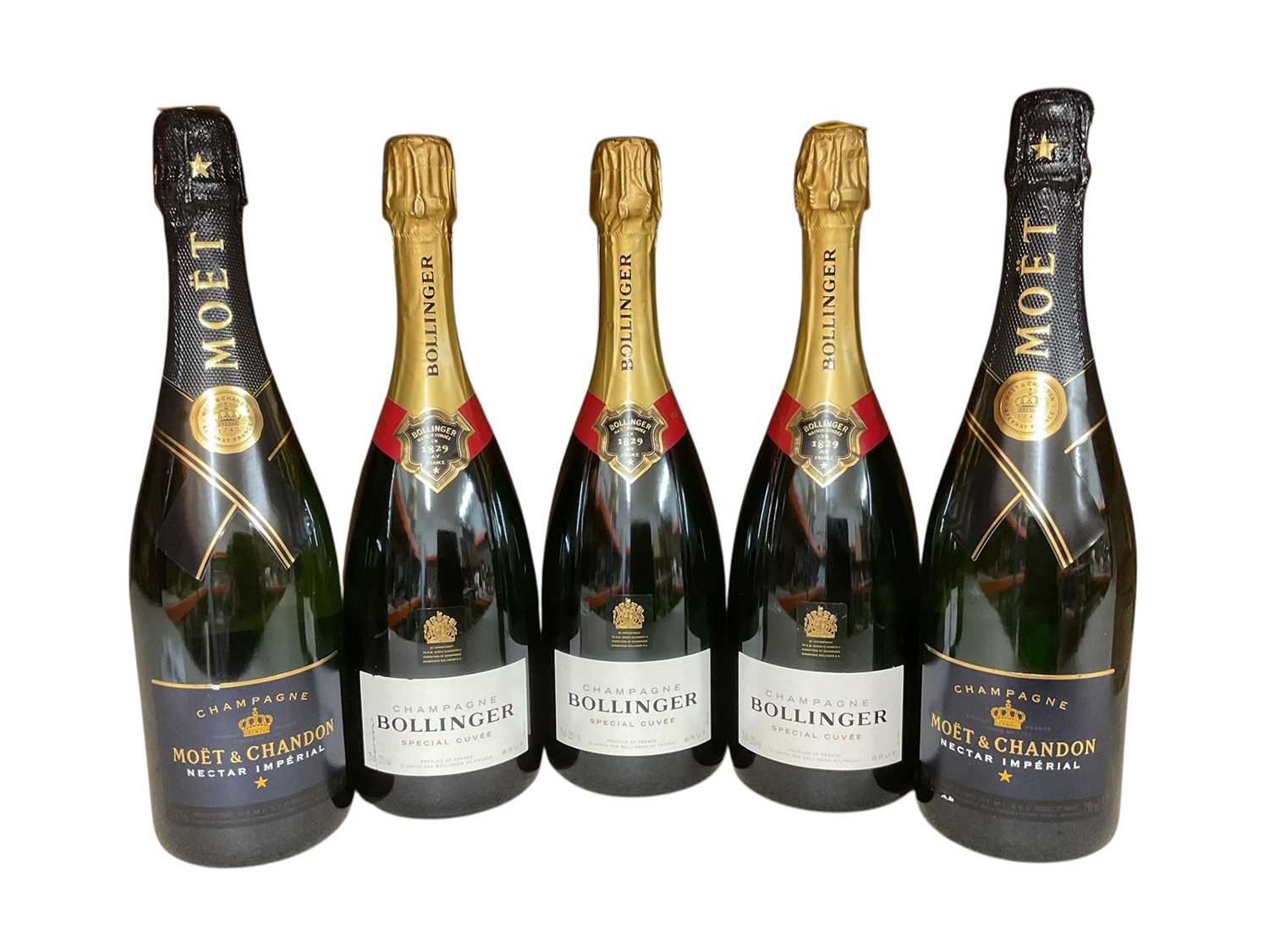 Lot 50 - Champagne, five bottles, 3 x Bollinger Special Cuvée Brut, 2 x Moët & Chandon Nectar Impérial Demi-Sec (5)