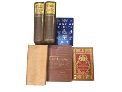 Lot 5170 - Books: Fairbairn's Book of Crests, Fox-Davies 'Armorial Families' seventh edition 1930 (2 volumes), Walford's County Families of the a United Kingdom and two volumes of Burke's Landed Gentry 193...