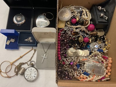 Lot 936 - Group of costume jewellery and bijouterie including a silver cased pocket watch and a pair of gold plated lorgnettes