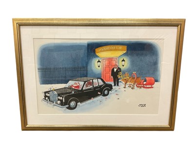 Lot 186 - Jak (1927-1997) original watercolour cartoon for The Connoisseur Club, signed, 42 x 67cm, glazed frame