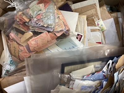 Lot 1120 - Stamps - large accumulation of GB and World kilowear, stamps on envelopes, quantity of bus tickets, airmails etc. In 7 bozes.