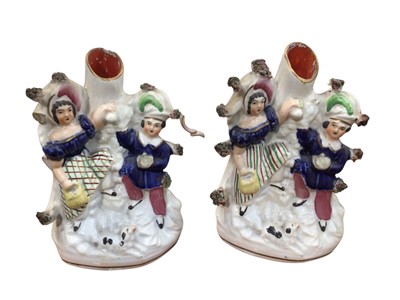 Lot 5020 - Pair of Victorian Staffordshire spill vases