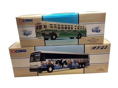 Lot 2051 - Corgi Classics diecast coaches, including MCI 102 -DL3 PCST SeaWorld No.98652, General Motors 4507 Fifth Avenue No.98604, Yellow Coach 743 Burlington Trailways No.98465Leyland Olympian Bus Wester...