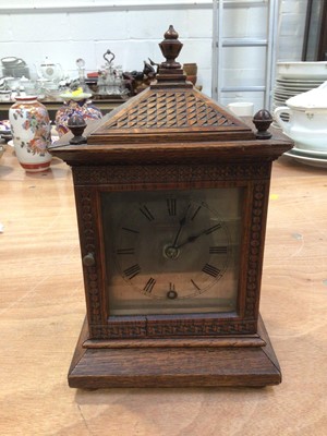 Lot 5021 - Oak cased mantel clock signed Camerer Kuss & Co