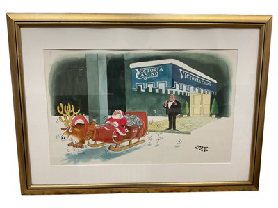 Lot 185 - Jak (1927-1997) original watercolour cartoon for The Connoisseur Club, signed, 37 x 58cm, glazed frame