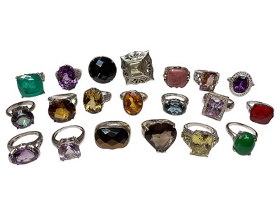 Lot 125 - Collection of 20 contemporary silver large single stone cocktail rings
