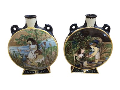Lot 2319 - Pair of Minton moon flasks decorated with figures