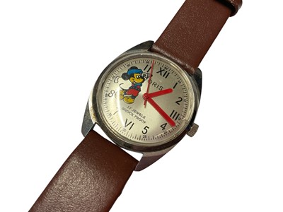 Lot 306 - Vintage Oris golfing Mickey Mouse stainless steel wristwatch on leather strap