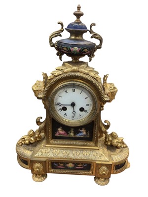 Lot 5042 - 19th century French mantel clock with 8 day striking movement in ormolu case with porcelain panels