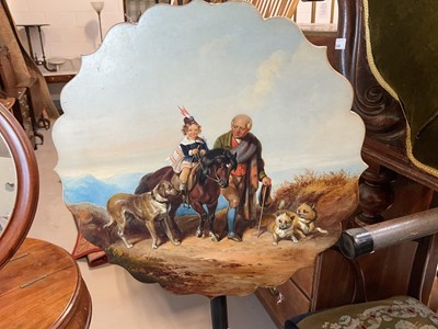 Lot 5350 - Victorian pole screen with finely painted decoration.