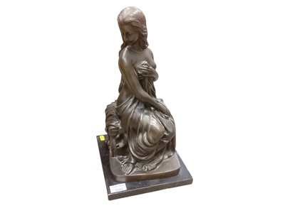 Lot 3044 - Large bronze figure modelled as a nude seated woman, on a marble base, 43cm in overall height.
