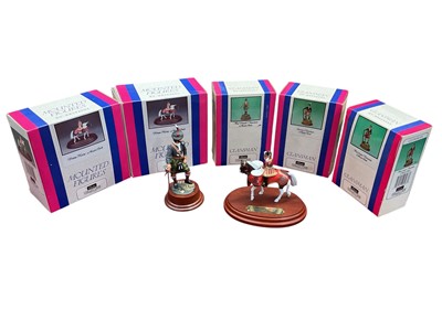 Lot 2066 - Britains diecast Mounted Drum Horse No.8105 (x3) and Clansmen No.s 8260-8263, all boxed (1 box)