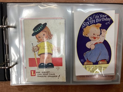 Lot 1172 - Comic children related postcards in album, Mabel Lucie Attwell, Mollie Grey, Vera Pattersom etc, approx 52