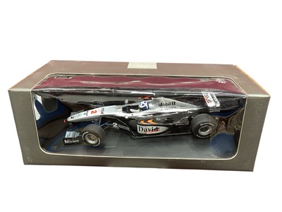 Lot 2074 - Minchamps 1:18 scale David Courlthard’s McLaren Mercedes MP4/15 Formula One Racing Car & Burago Mercedes Benz SSKL (1931), both boxed (2)