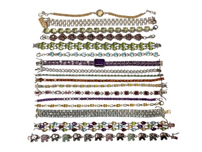 Lot 131 - Collection of 17 contemporary silver multi-gem set bracelets