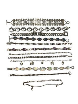 Lot 133 - Group of silver bracelets including some gem set (12)