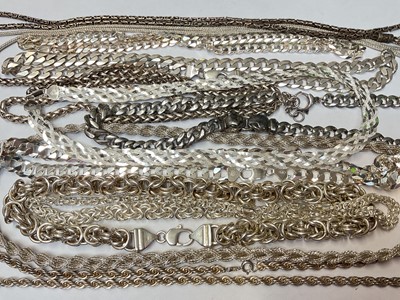 Lot 134 - Group of curb link, ropetwist and other chunky silver and white metal chains