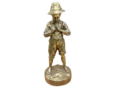 Lot 2980 - Early 20th Century Bronze Figure 'The Angler', the boy standing wearing a wide brimmed hat, signed and stamped 'The Art Union of London 1909' to the circular base