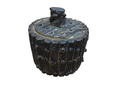 Lot 5053 - Castle Hedingham ware pottery tobacco jar with cover, with rustic decoration with impressed Edward Bingham marks