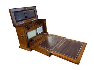 Lot 3002 - Late Victorian golden oak stationary cabinet with fitted interior, and stamped design registration number- Rd. No. 178369, 25.5 x 34cm