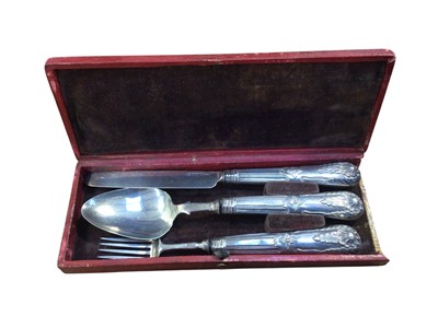 Lot 5058 - William IV silver christening set in original case, Birmingham 1831, together with a set of six silver teaspoons and tongs and sugar spoon in case (2)